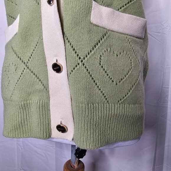 Sandro Paris Espoir Oversized Perforated Wool Cardigan Vest Sage Green Sz 1 / S - Picture 4 of 16